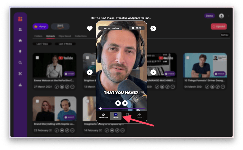 A screenshot preview of Adobe Premiere export in Imaginario AI