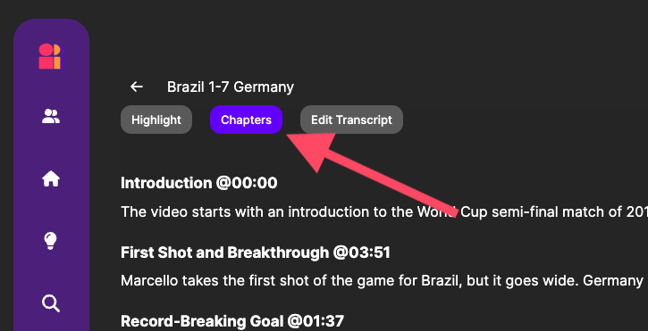 A screenshot showing where to access the Chapters option