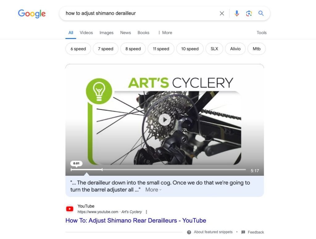 An example of a featured snippet video in Google search